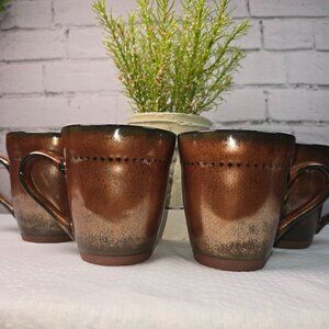 SANGO CYPRUS SIENNA MUG SET Of 4 16 OZ RUSTIC BRONZE GLAZE WITH BEADED EDGE